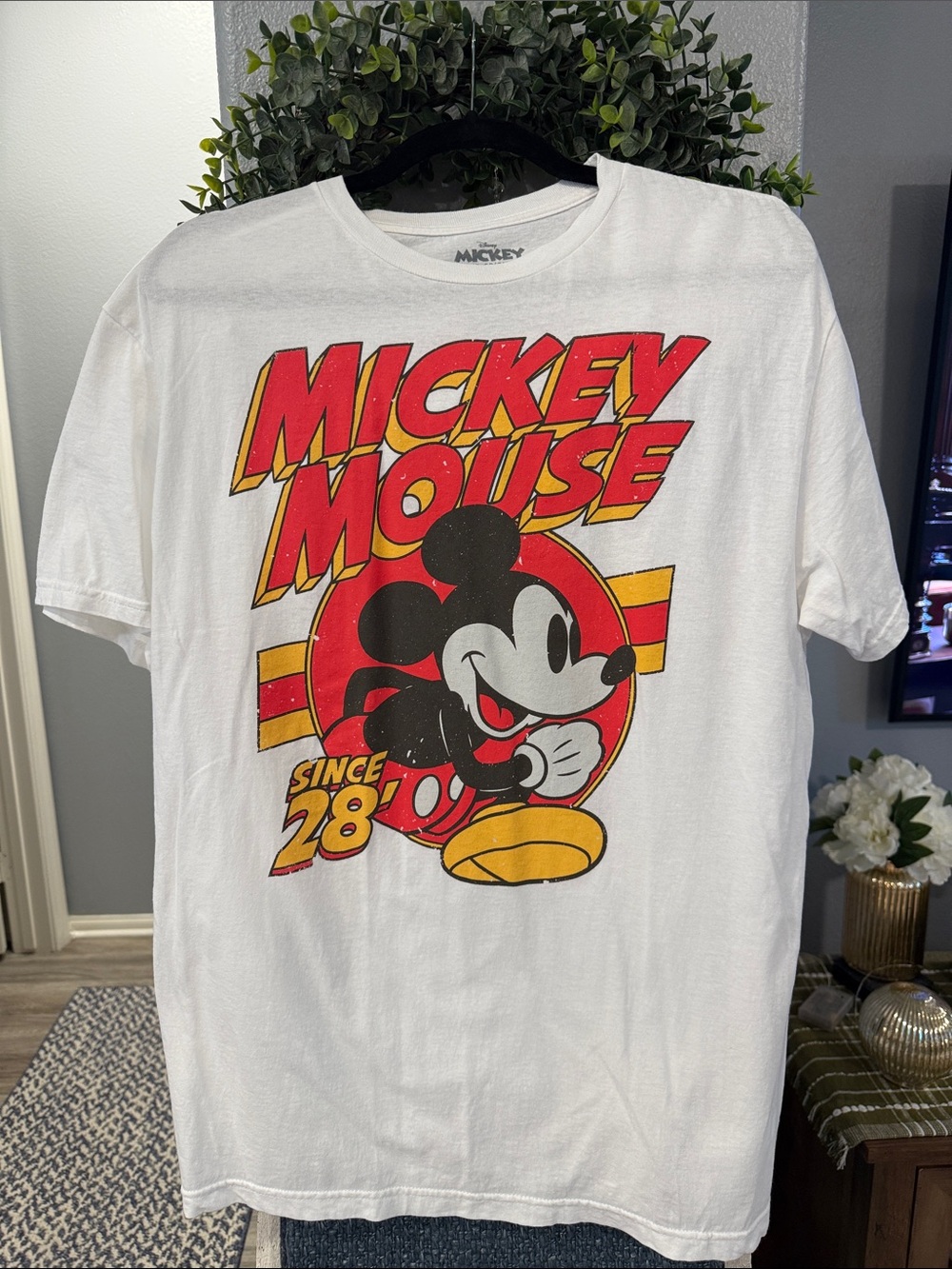 Disney White Short-Sleeve Tee with Retro Red &Yellow Mickey Graphic - Never Worn